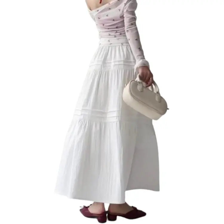 Flowers In Water Casual Long Skirt Women's White-3