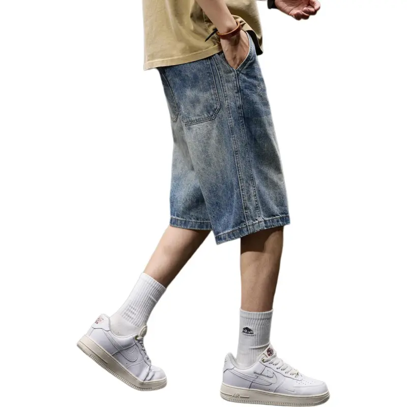 BUYDAUL Denim Shorts Men Blue-3