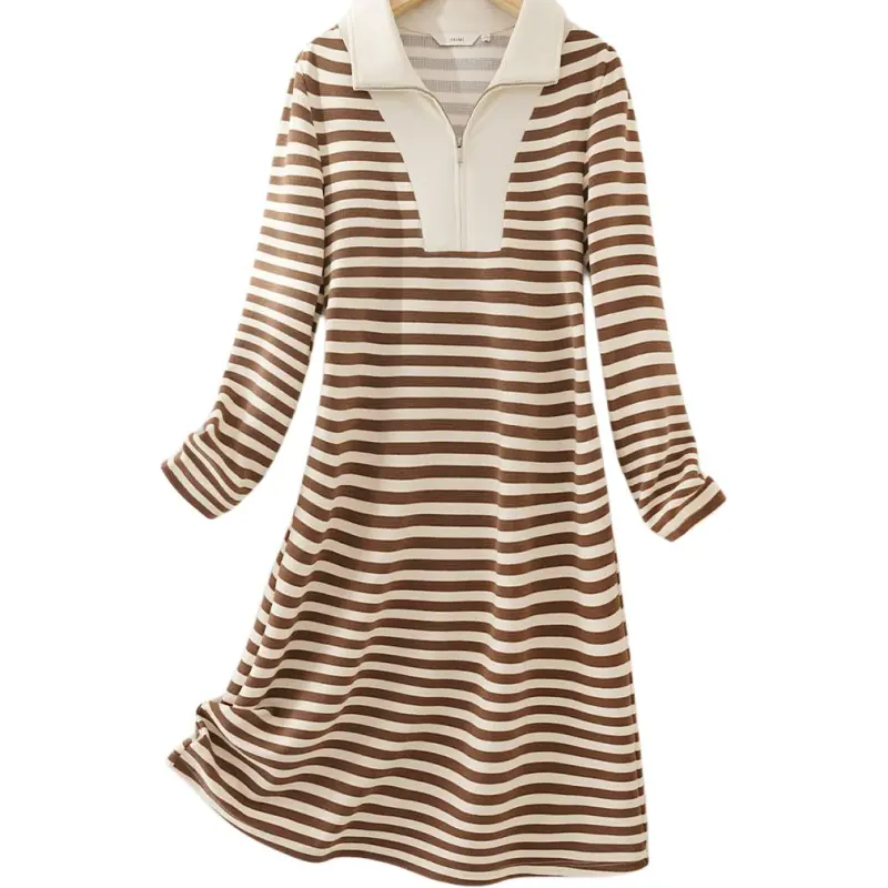 IHIMI Long Sleeved Dresses Women's Apricot Coffee-1