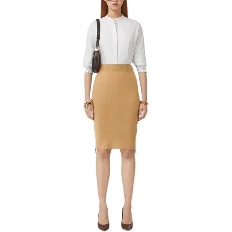 Burberry Leather Long Skirts Women's Camel-1
