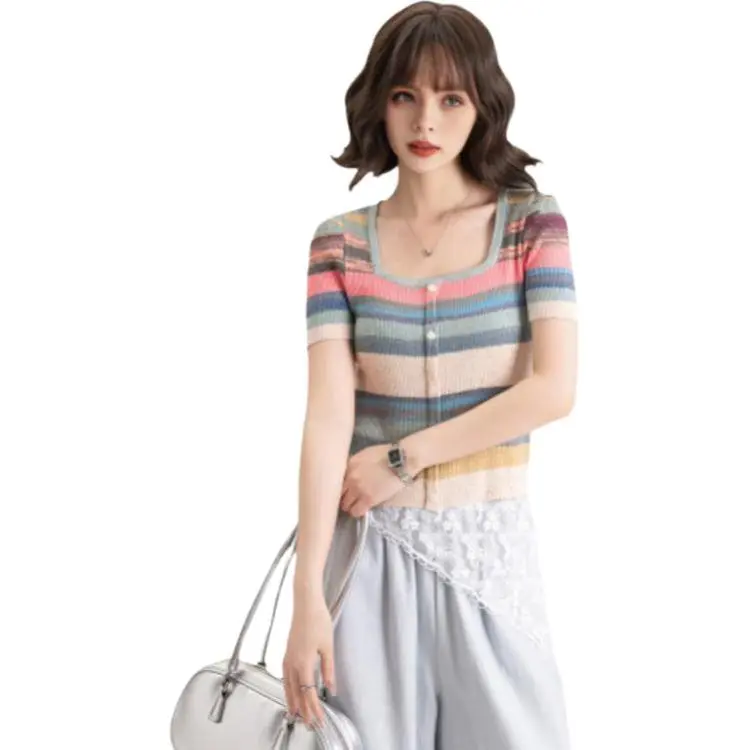 FAWENXIANGZI Crop Tops Women's Pink+Purple Blend-1