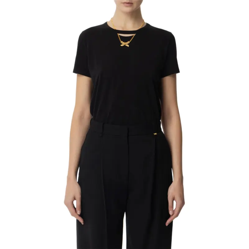 Elisabetta Franchi Bow Necklace Jersey T Shirt-1