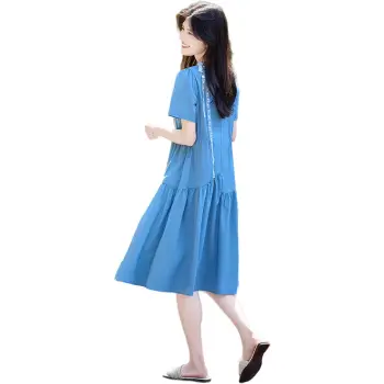 Still Quiet Short Sleeved Dress Women's Xizi Blue