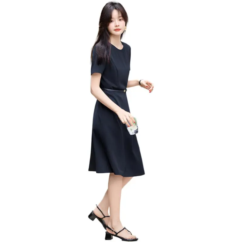 Mo Han Yi Mei Short Sleeved Dresses Women's Navy Blue-4