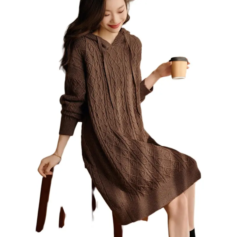 Mo Han Yi Mei Long Sleeved Dress Women's Coffee-4