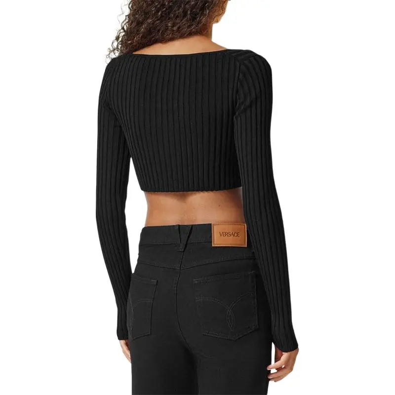 VERSACE Cropped Ribbed Knit Cardigan-2