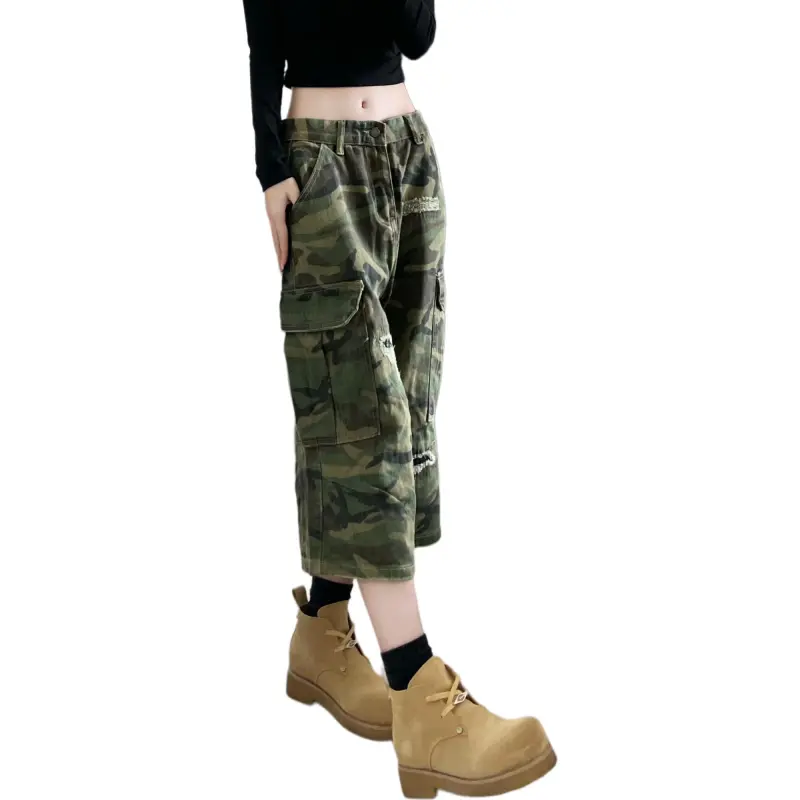 CORNILOT Denim Shorts Unisex Green Camouflage-2