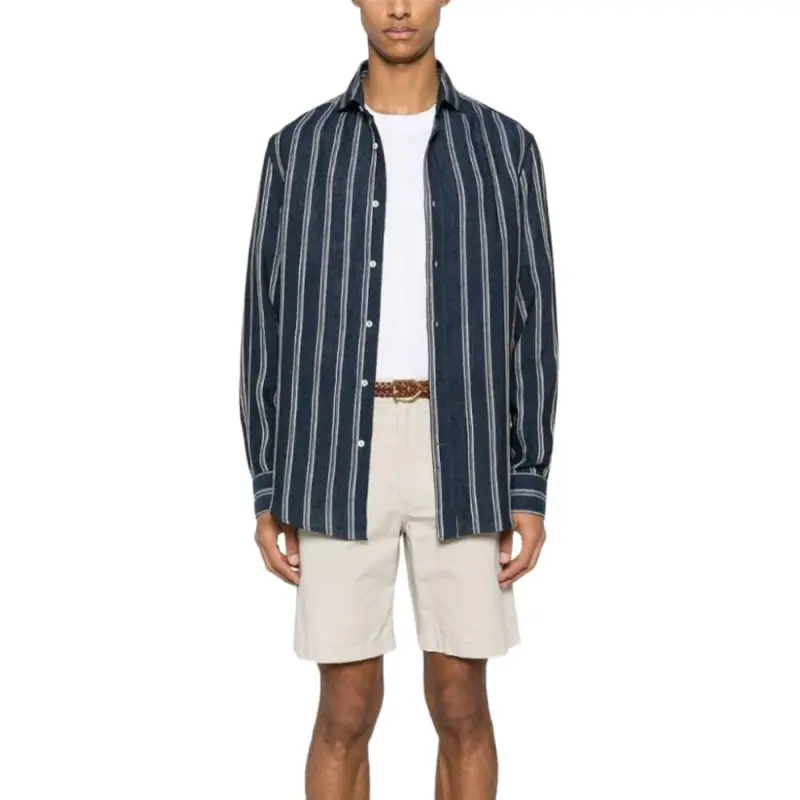 Brunello Cucinelli Striped Chambray Linen Shirt-2