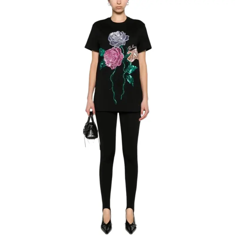 BALMAIN Rose Embellished Crewneck T-Shirt-1