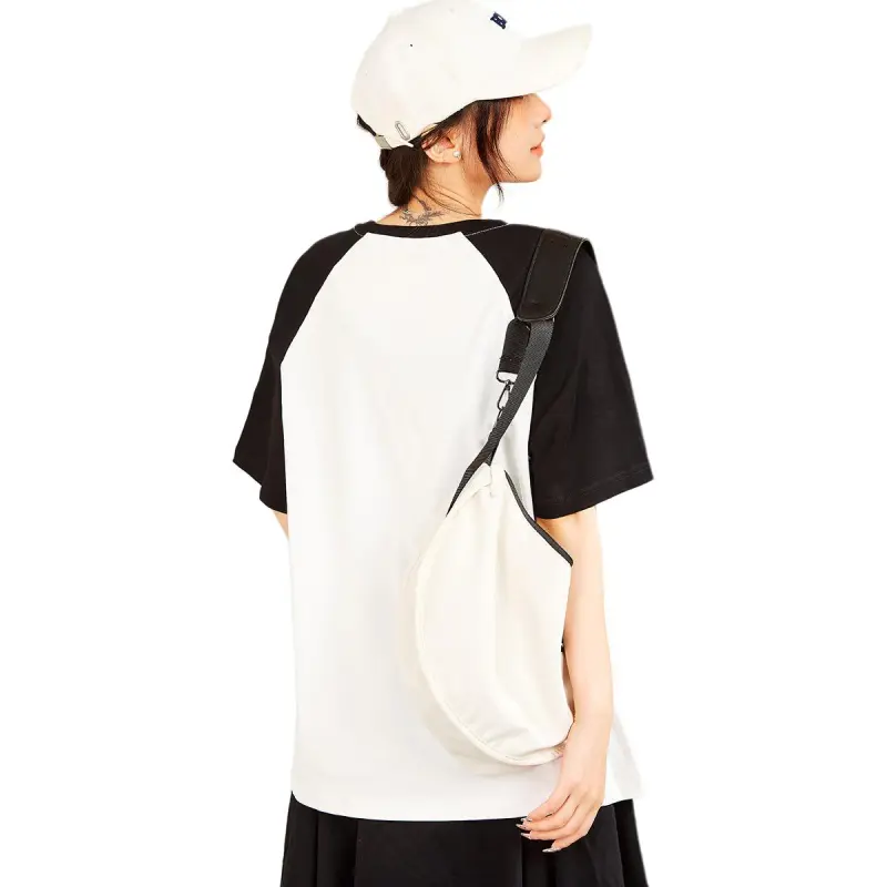 MUGUOGUOMU Summer Raglan Sleeve T Shirt Women's Black White Loose Fit-0