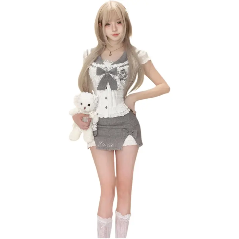 Qiuerle Two Piece Skirt Sets Women's-3
