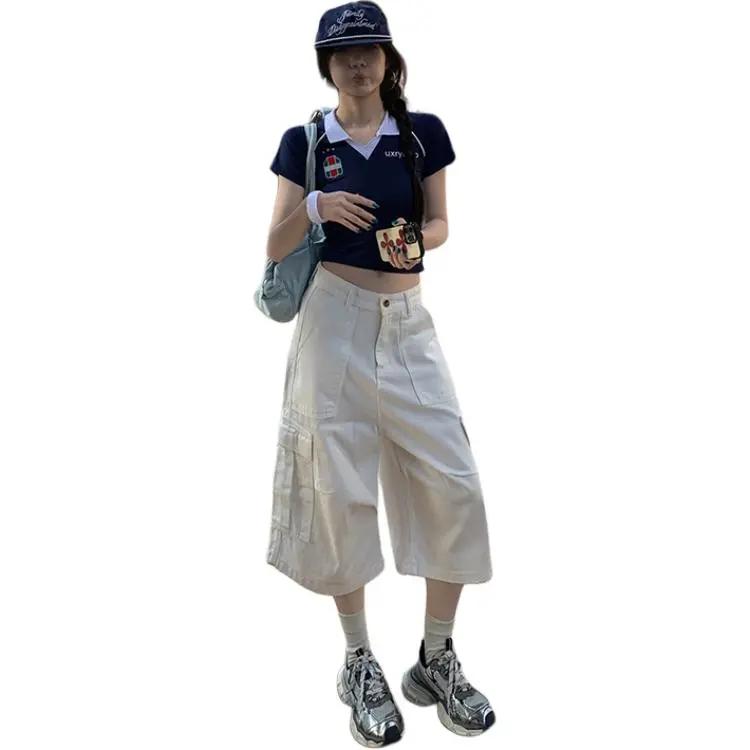 Kazakhstan Denim Shorts Women's White-4