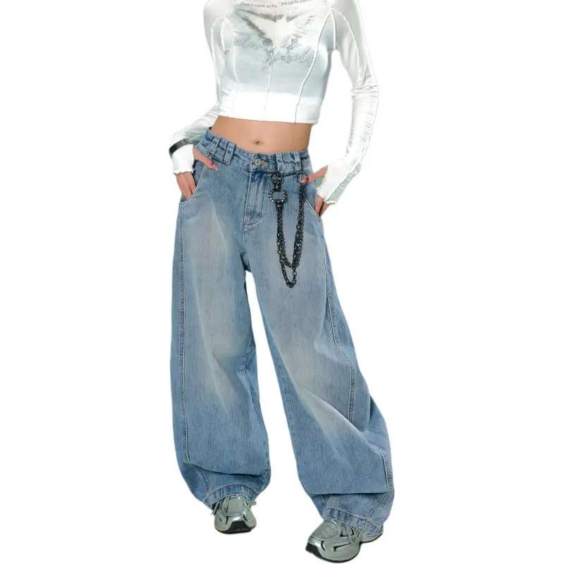 YIXIAOMO Jeans Unisex Blue-4