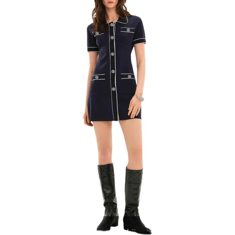 KARL LAGERFELD SS25 Short Sleeved Dress Women's Navy Blue-1