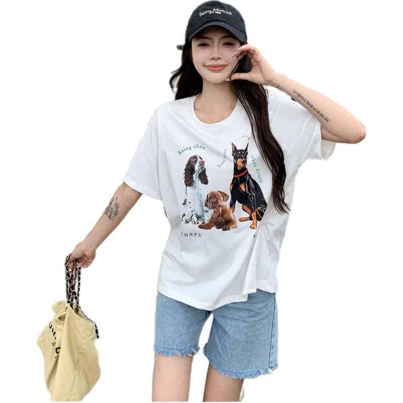 Mu Xiao Xin T Shirt Women's Pure White 3 Pack Puppy T Shirt-5