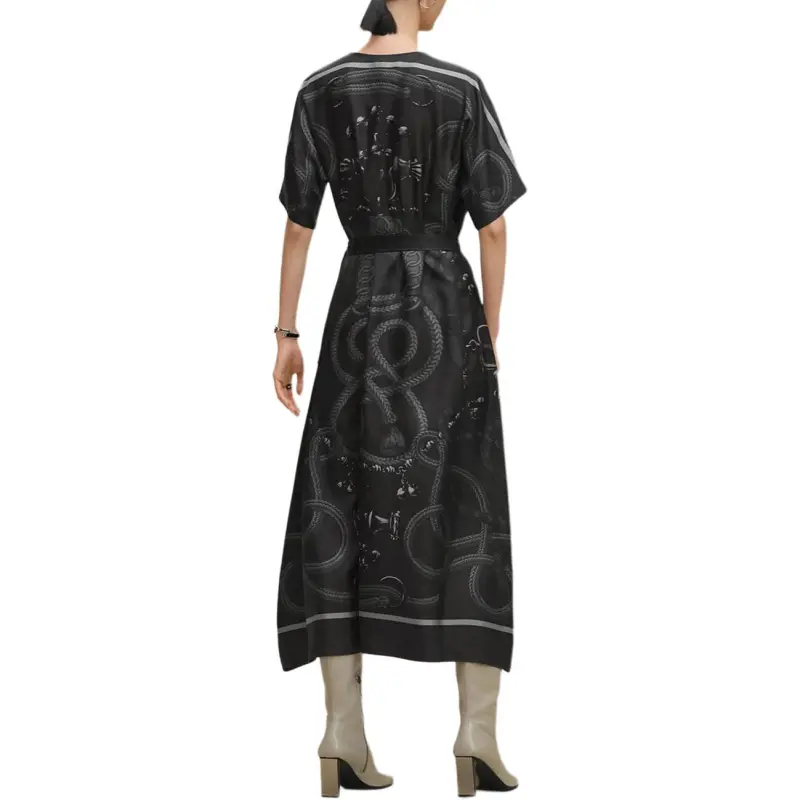 HERMES Short Sleeved Dress Women's Charcoal Gray-2
