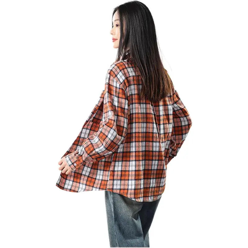 L'ALPINA Shirt Unisex Orange White Plaid-5