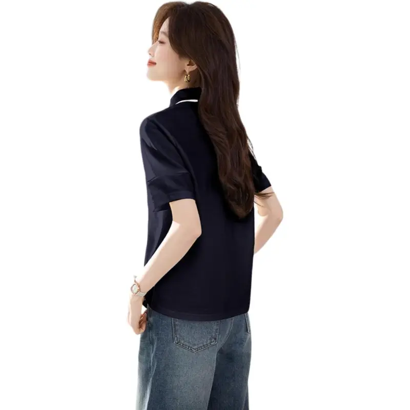Mo Han Yi Mei Polo Shirt Women's Navy Blue-1