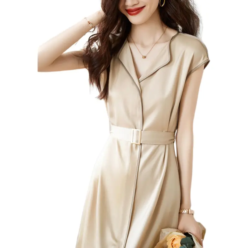 Mo Han Yi Mei Short Sleeved Dress Women's Apricot Coffee-4