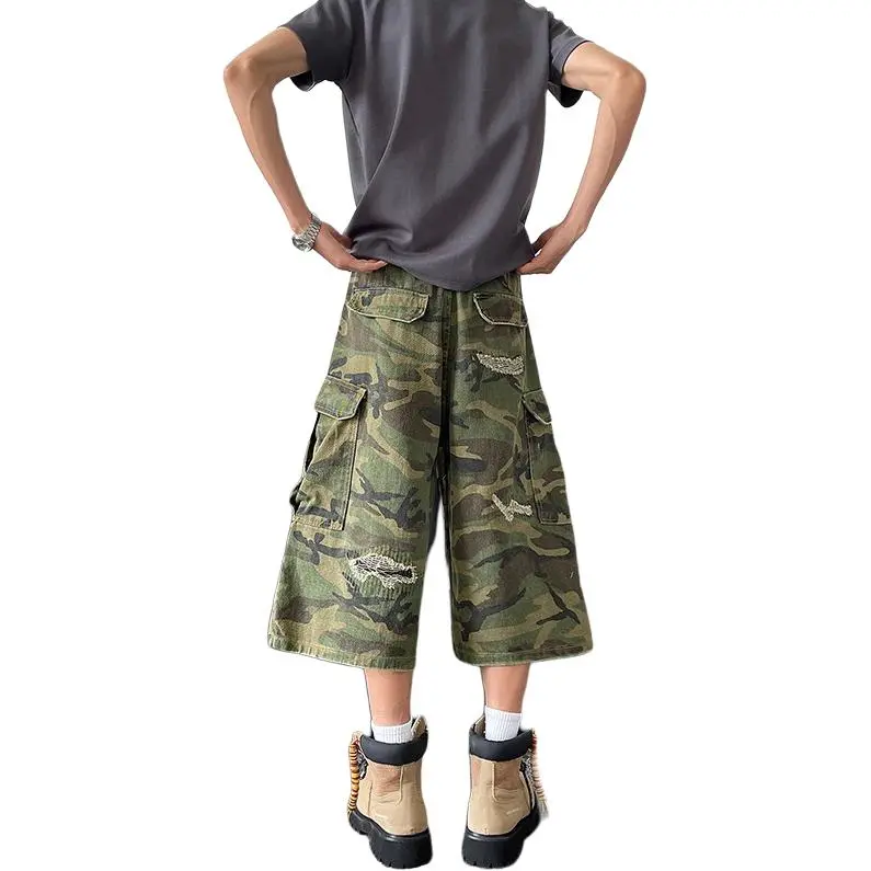 FRQ Denim Shorts Unisex Green Camouflage-1