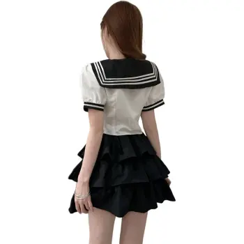 DGMZ Uniform Women's White Shirt Bow Black Skirt Set