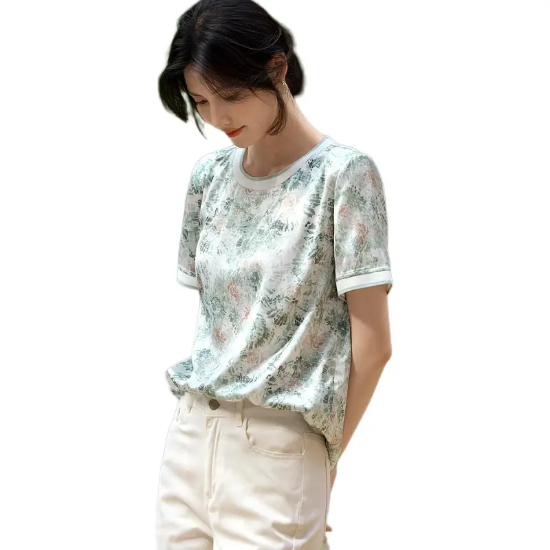XWI SS24 Shirt Women's White Base With Green And Red Floral-1