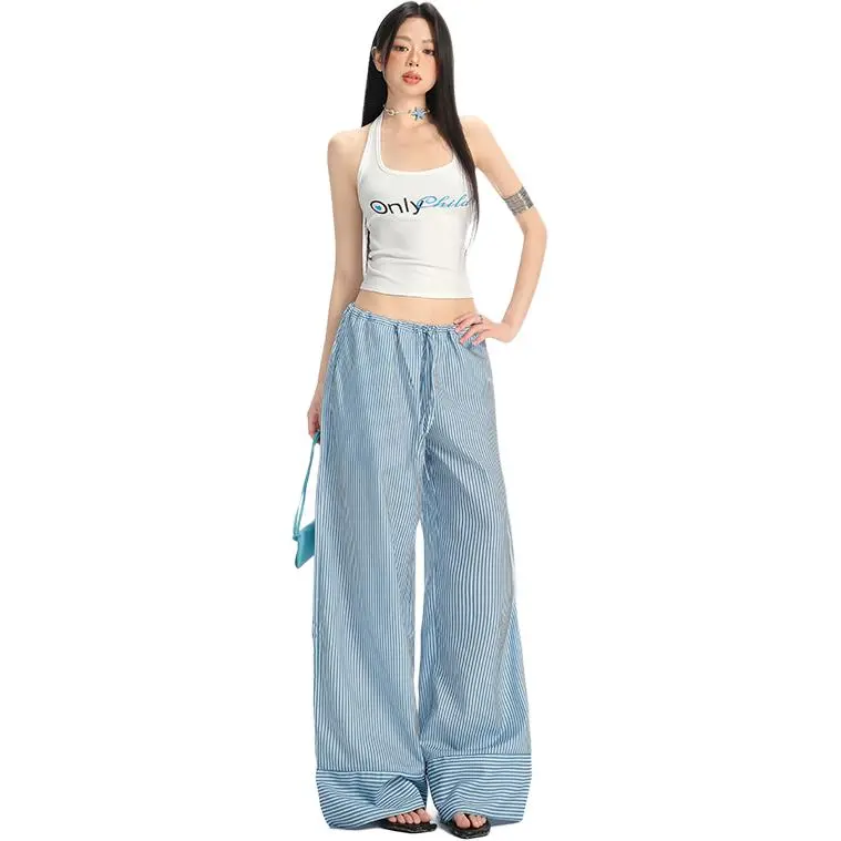 Rose Casual Pants Women's Blue Stripes-3