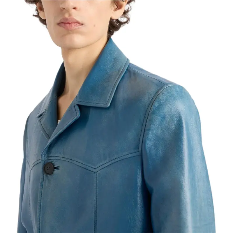 PRADA Leather Jacket Men's Blue-4
