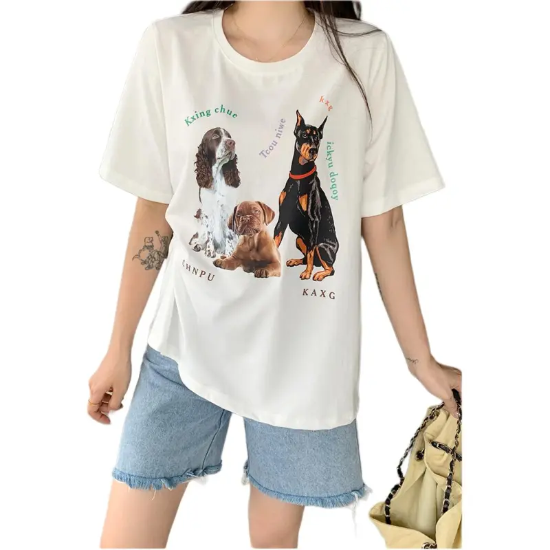 Mu Xiao Xin T Shirt Women's Pure White 3 Pack Puppy T Shirt-3