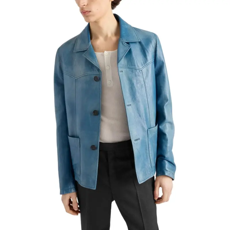 PRADA Leather Jacket Men's Blue-1