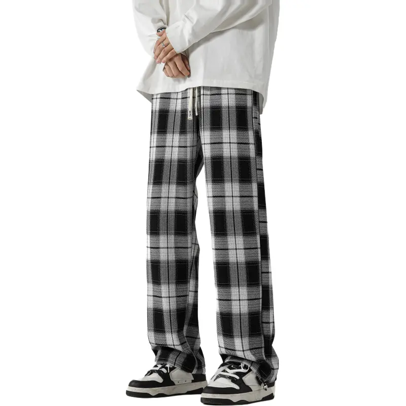 BTR Casual Pants Unisex Black White Plaid-2