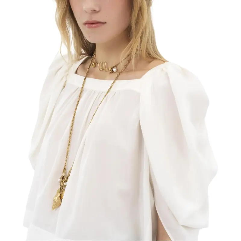 Chloé Puff Sleeved Pleated Blouse-4