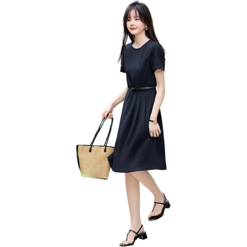 Mo Han Yi Mei Short Sleeved Dresses Women's Navy Blue-5