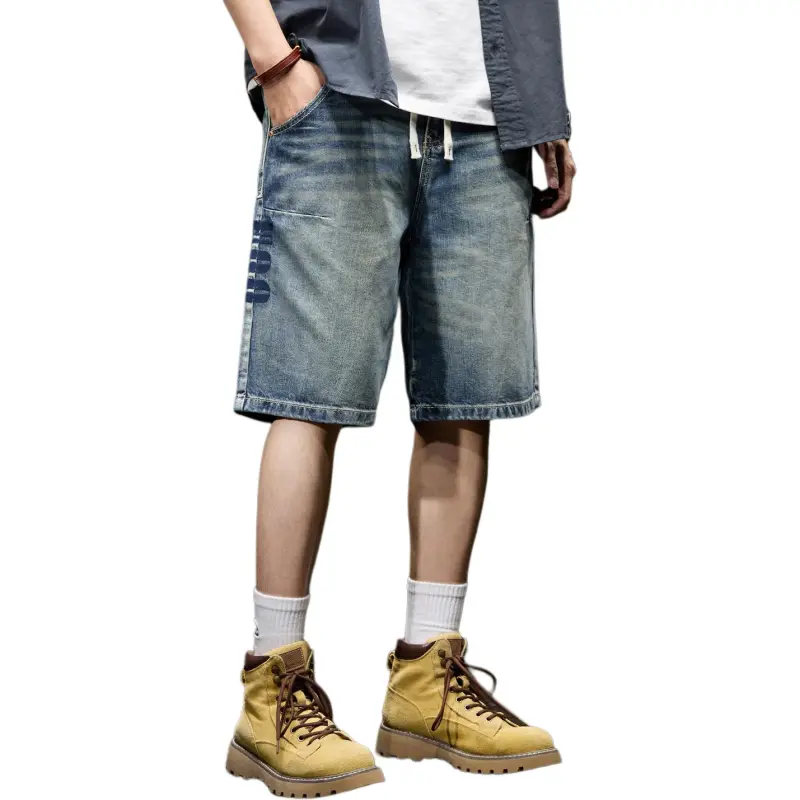 BUYDAUL Denim Shorts Men Blue-2