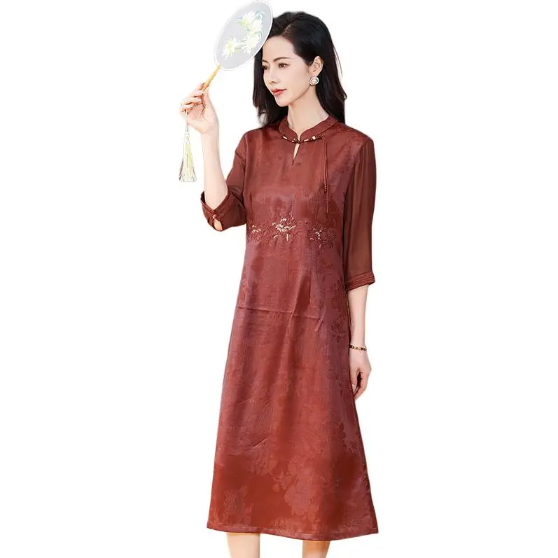 Yi Mengyuan Silk Short Sleeved Dress Women's Image Color-1