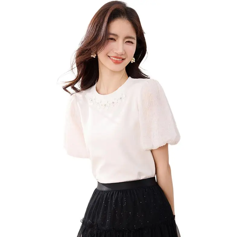 La Chapelle Puff Sleeve T Shirt Women's White-2