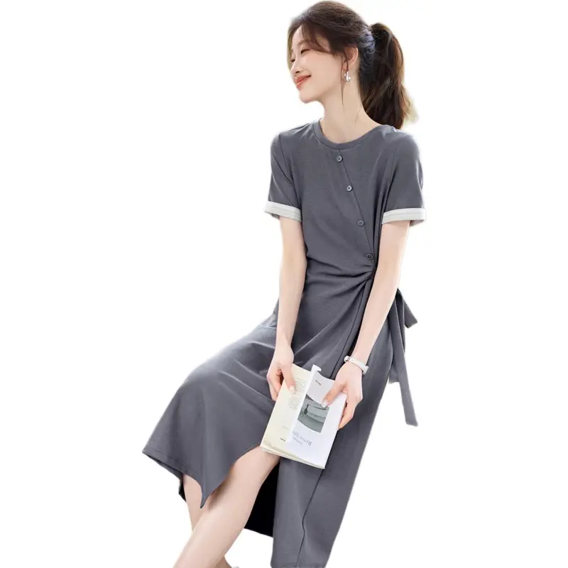 Mo Han Yi Mei Short Sleeved Dress Women's Gull Gray-2