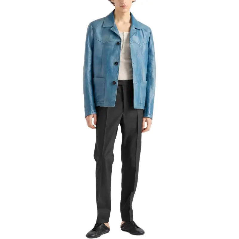 PRADA Leather Jacket Men's Blue-2