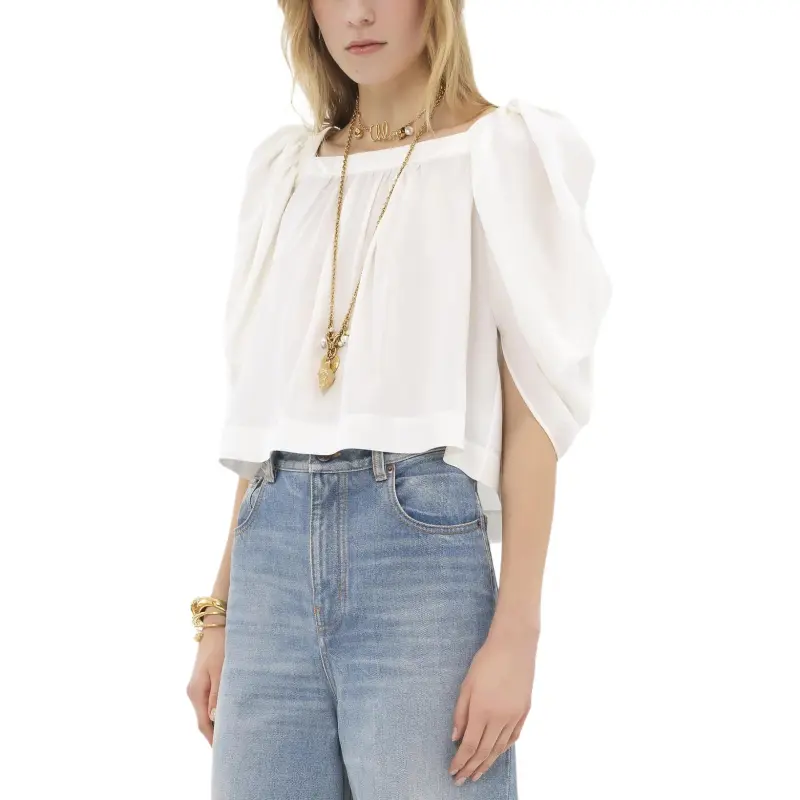Chloé Puff Sleeved Pleated Blouse-2