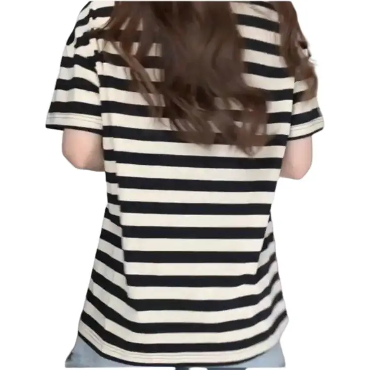 Mu Xiao Xin T Shirts Women's Black Stripes-1