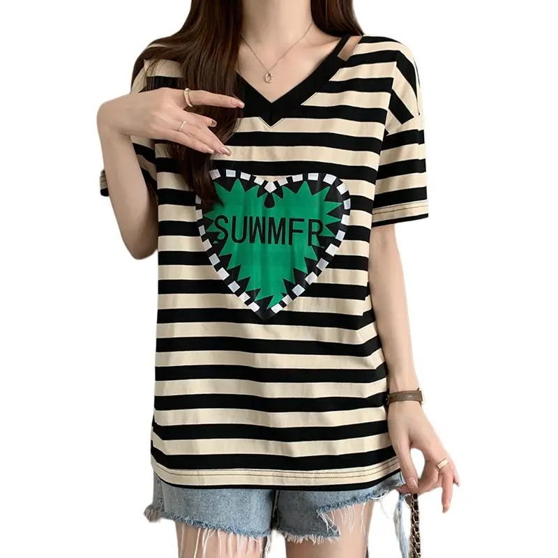 Mu Xiao Xin T Shirts Women's Black Stripes-4