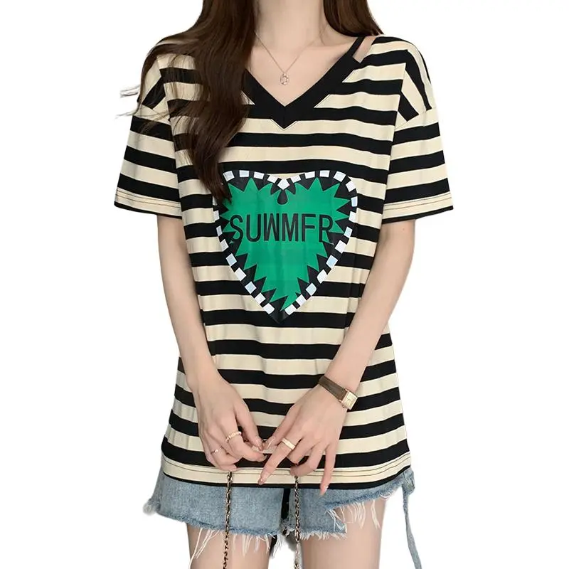 Mu Xiao Xin T Shirts Women's Black Stripes-5