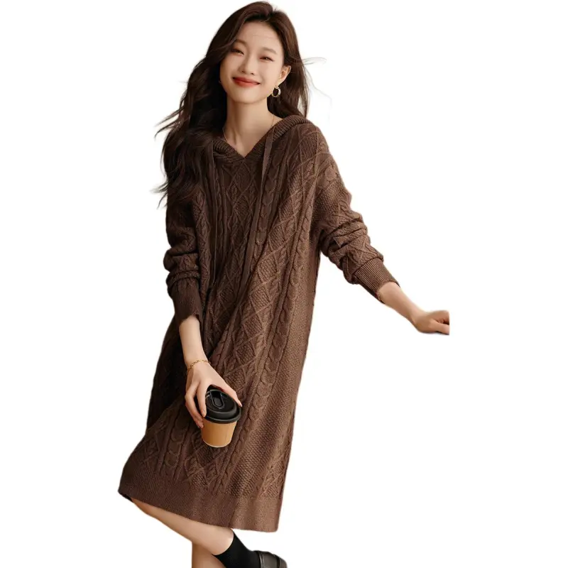 Mo Han Yi Mei Long Sleeved Dress Women's Coffee-5