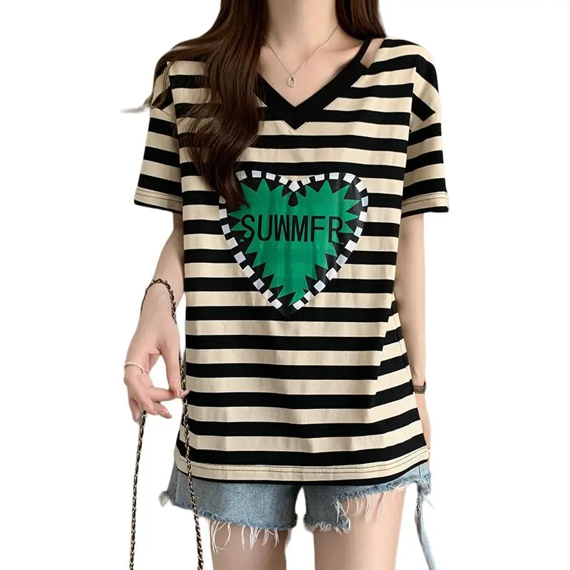 Mu Xiao Xin T Shirts Women's Black Stripes-3