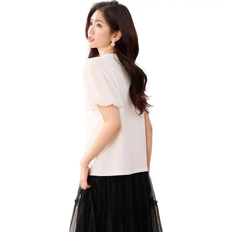 La Chapelle Puff Sleeve T Shirt Women's White-3