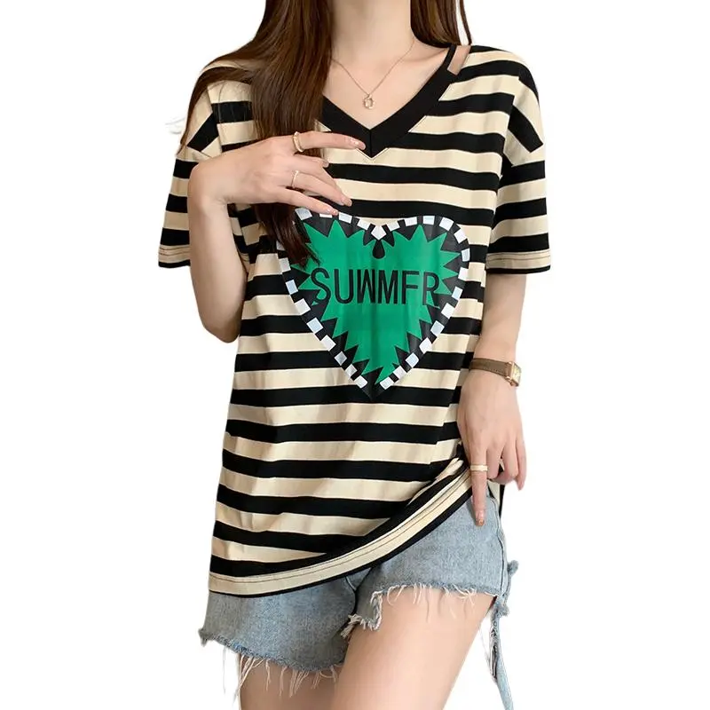 Mu Xiao Xin T Shirts Women's Black Stripes-7