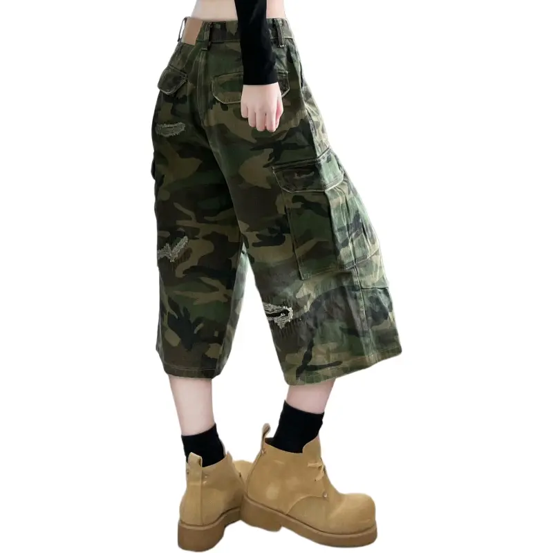 CORNILOT Denim Shorts Unisex Green Camouflage-3