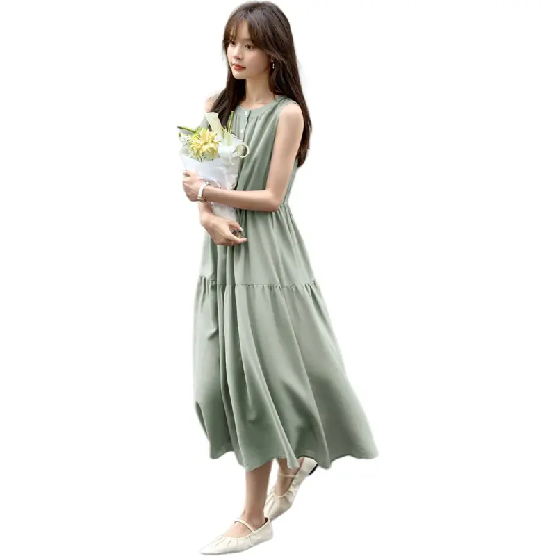 Mo Han Yi Mei Sleeveless Dress Women's Light Green-5