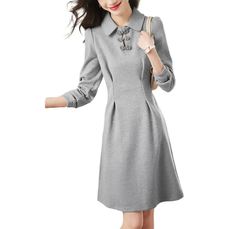 Mo Han Yi Mei Long Sleeved Dress Women's Gray-2