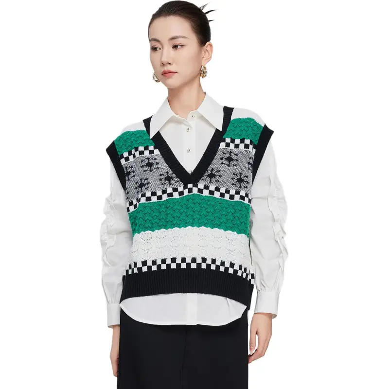E.BECKY Vest Women's Green Flower-1
